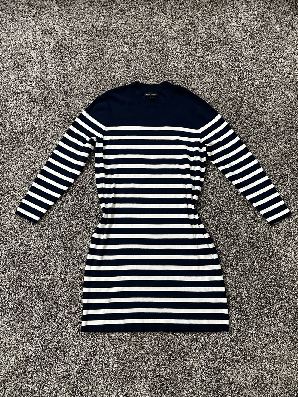 Banana Republic Navy and White Striped Long Sleeve Knit Dress (XL)